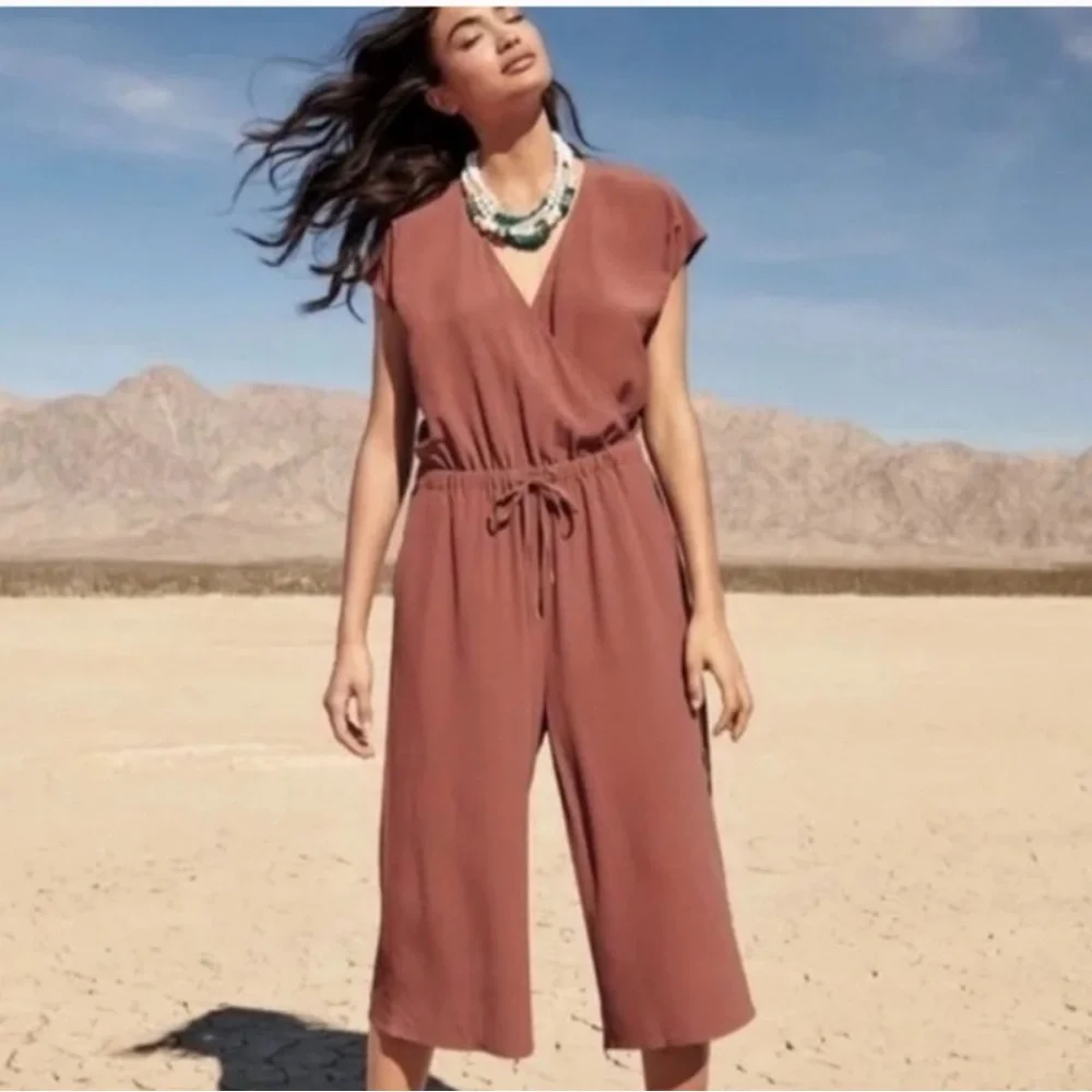 Eileen Fisher Rust Cropped Surplice Jumpsuit